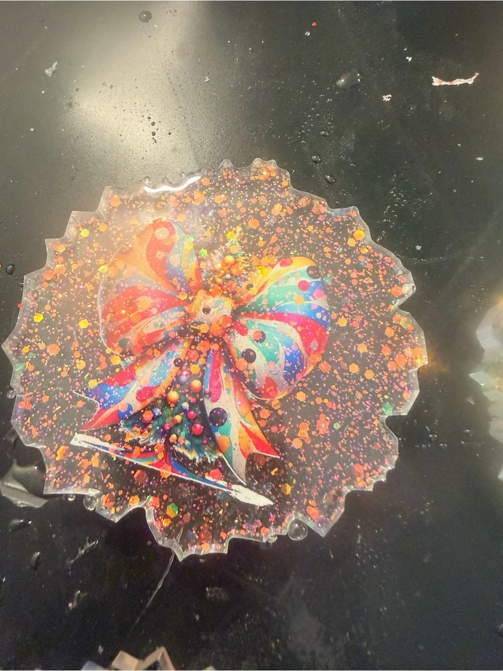 Festive Multicolor Glitter Resin ornaments- Set of 4